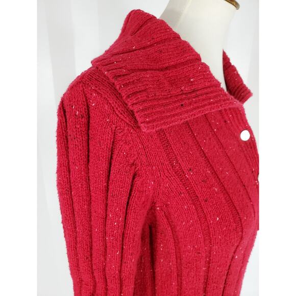 LIZ CLAIBORNE Women's Red w/ White & Black Flecks Quarter Button Sweater Sz L - Picture 6 of 8